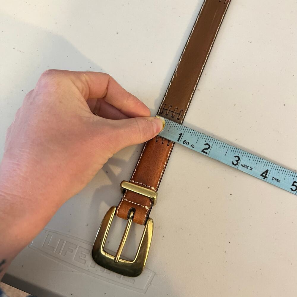Fossil Tan Genuine Leather Patchwork Solid Brass Buckle Belt Size XL - Picture 9 of 11